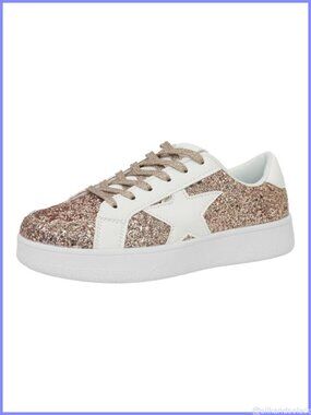 Star Design Platform Sneakers Women Comfortable Cushioned Lace Up Glitter Party